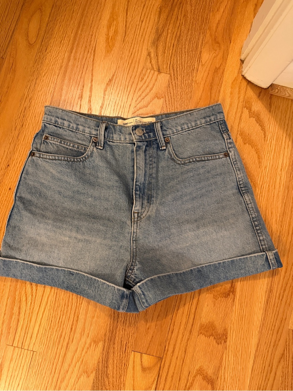 GAP Medium Blue High-Rise Rolled Hem Denim Shorts
